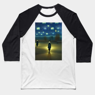 2 GHOSTS WATCHING A FULL HALLOWEEN MOON Baseball T-Shirt